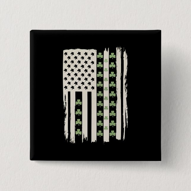 US American Flag With Shamrocks for St Patricks  2 Inch Square Button (Front)
