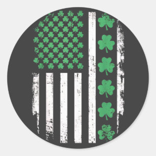US American Flag with Shamrocks for St Patricks Da Classic Round Sticker