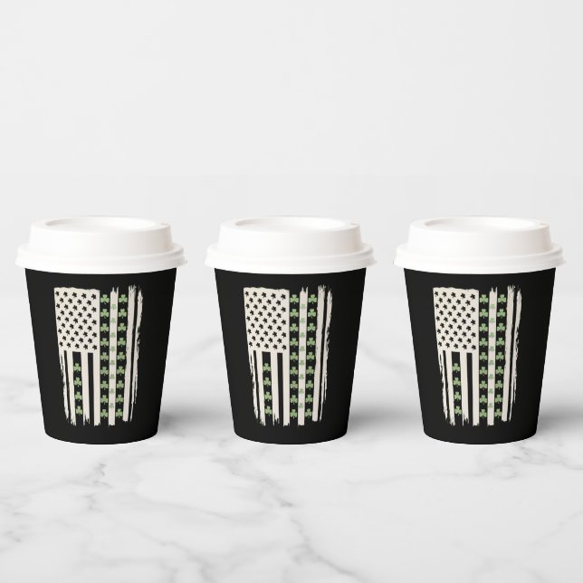 US American Flag With Shamrocks for St Patricks  Paper Cups (Multi)