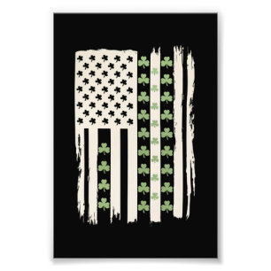US American Flag With Shamrocks for St Patricks  Photo Print