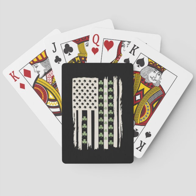 US American Flag With Shamrocks for St Patricks  Playing Cards (Back)