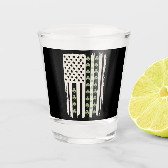 US American Flag With Shamrocks for St Patricks  Shot Glass (Front)