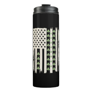 US American Flag With Shamrocks for St Patricks  Thermal Tumbler