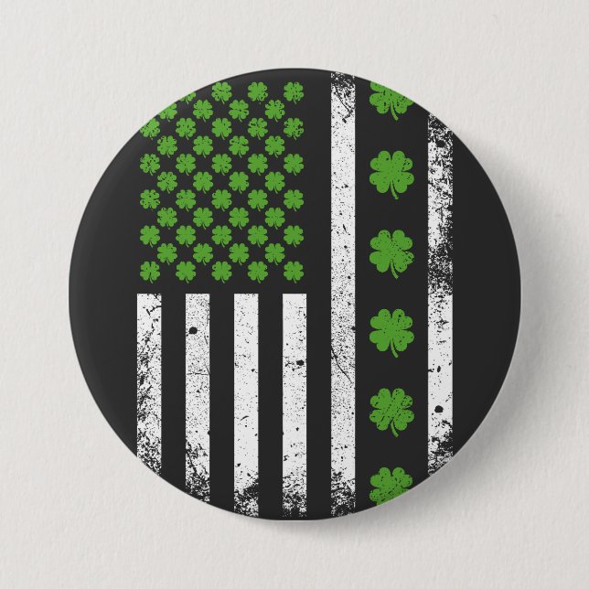 US American flag with shamrocks Round 3 Inch Round Button (Front)