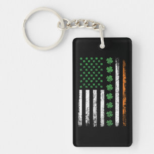US American Flag with Shamrocks St Patricks Day Keychain