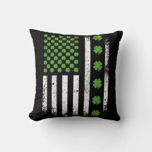 US American flag with shamrocks Throw Pillow