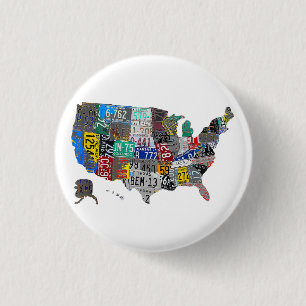 US American United States Map Flag License Plate A 1 Inch Round Button