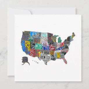 US American United States Map Flag License Plate A Invitation