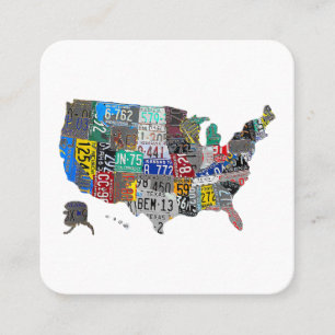 US American United States Map Flag License Plate A Square Business Card