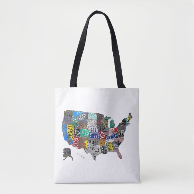US American United States Map Flag License Plate A Tote Bag (Front)