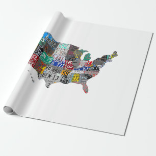 US American United States Map Flag License Plate A Wrapping Paper