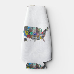 US American United States Map Flag License Plate Bottle Cooler