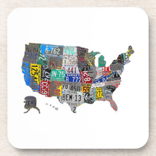 US American United States Map Flag License Plate  Coaster