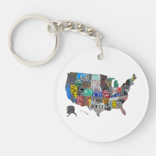 US American United States Map Flag License Plate  Keychain