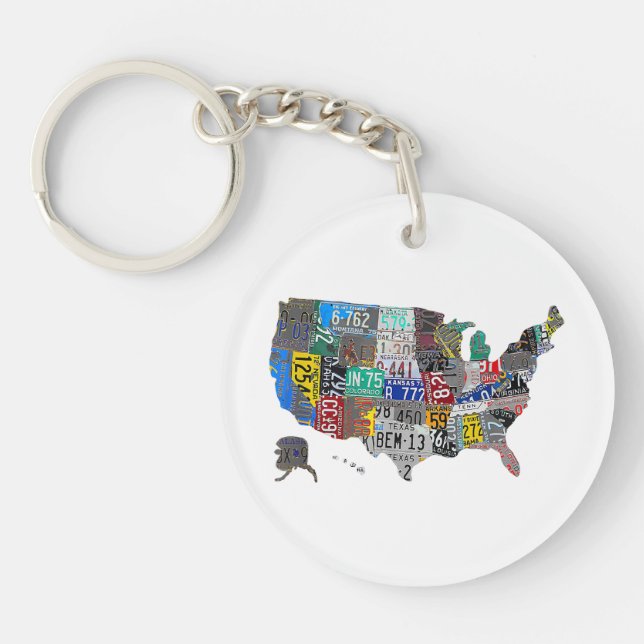 US American United States Map Flag License Plate  Keychain (Front)