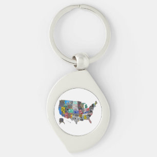 US American United States Map Flag License Plate  Keychain