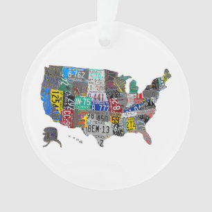 US American United States Map Flag License Plate  Ornament