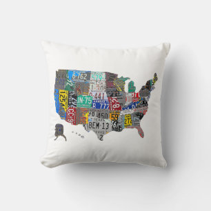 US American United States Map Flag License Plate  Throw Pillow