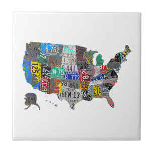 US American United States Map Flag License Plate Tile