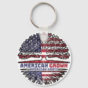 US American USA United States America Tree Roots Keychain
