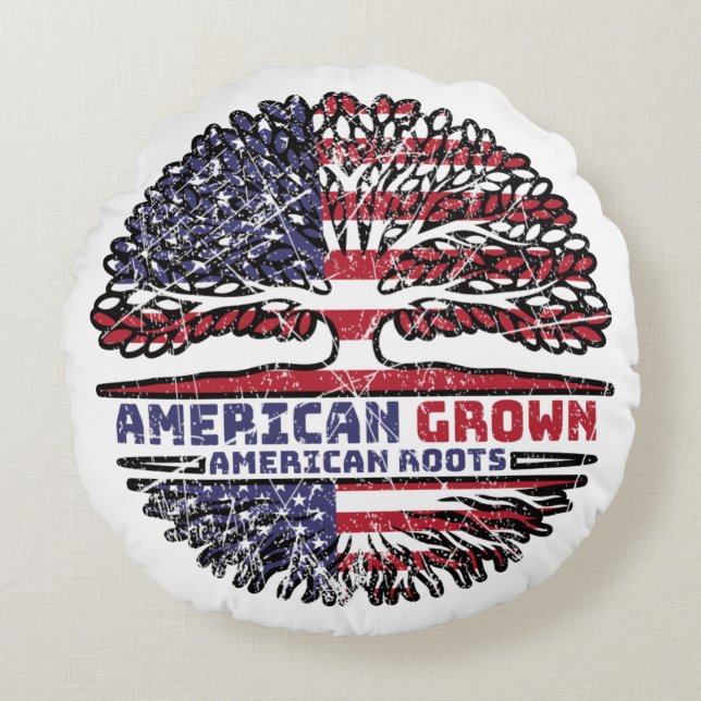 US American USA United States America Tree Roots Round Pillow (Front)