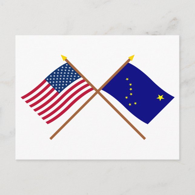 US and Alaska Crossed Flags Postcard (Front)