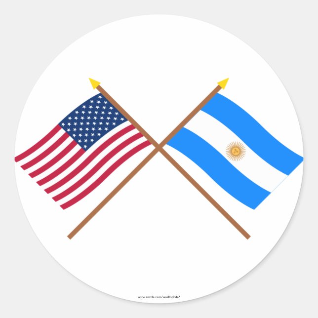 US and Argentina Crossed Flags Classic Round Sticker (Front)