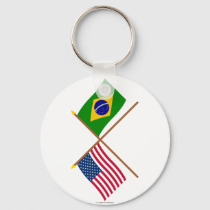 US and Brazil Crossed Flags Keychain