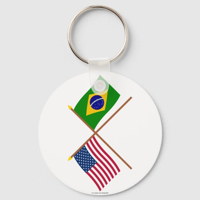 US and Brazil Crossed Flags Keychain (Front)