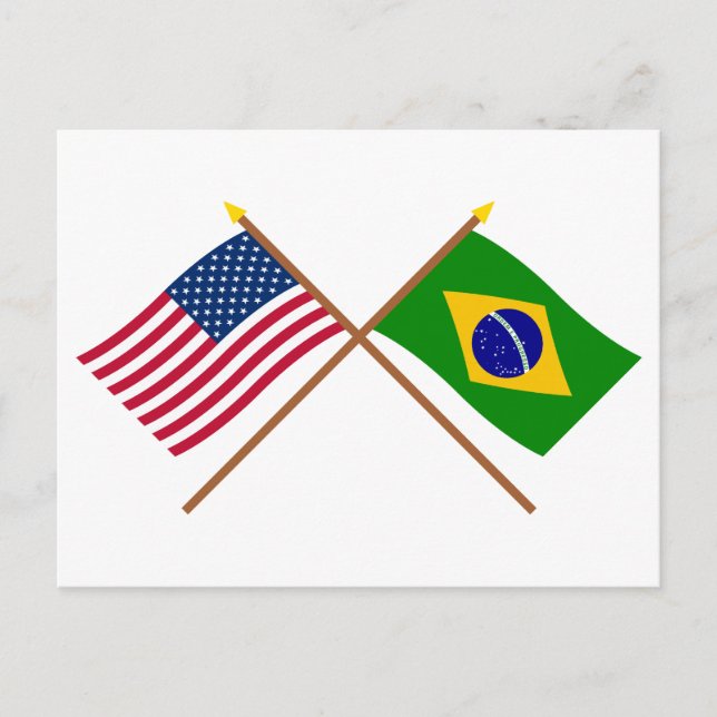 US and Brazil Crossed Flags Postcard (Front)