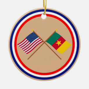 US and Cameroon Crossed Flags Ceramic Ornament