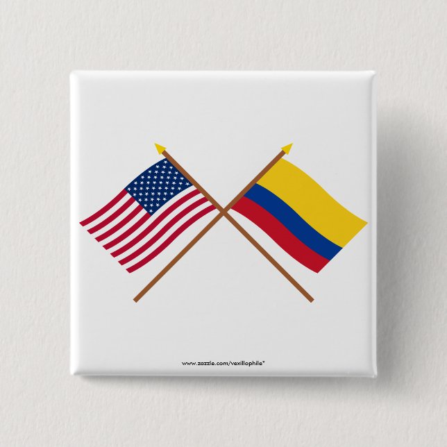 US and Colombia Crossed Flags 2 Inch Square Button (Front)