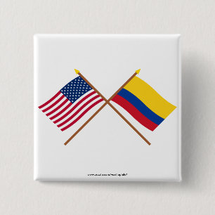 US and Colombia Crossed Flags 2 Inch Square Button