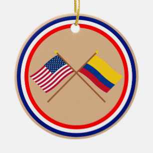 US and Colombia Crossed Flags Ceramic Ornament