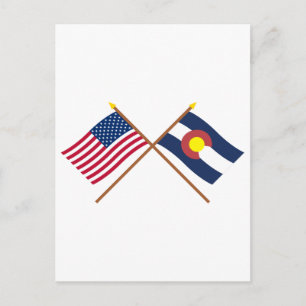 US and Colorado Crossed Flags Postcard