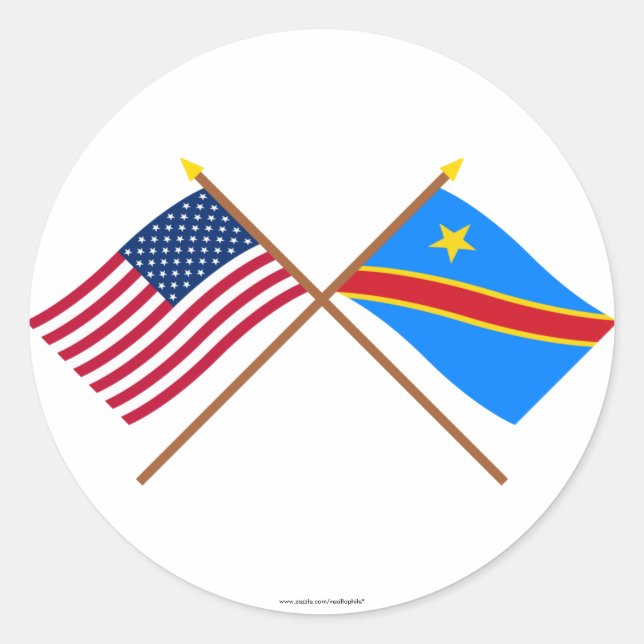 US and Congo Democratic Republic Crossed Flags Classic Round Sticker (Front)