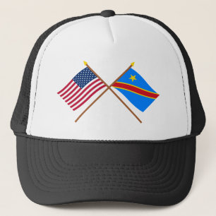 US and Congo Democratic Republic Crossed Flags Trucker Hat