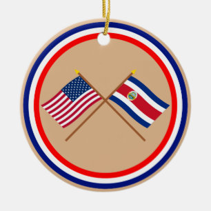 US and Costa Rica Crossed Flags Ceramic Ornament
