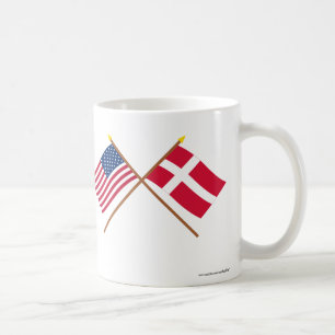 US and Denmark Crossed Flags Coffee Mug