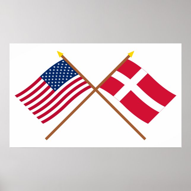 US and Denmark Crossed Flags Poster (Front)