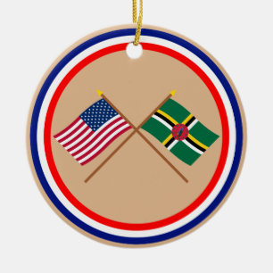 US and Dominica Crossed Flags Ceramic Ornament