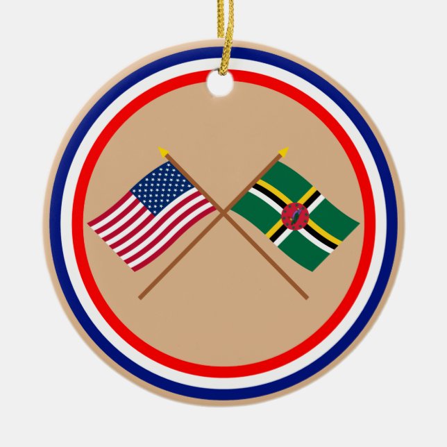 US and Dominica Crossed Flags Ceramic Ornament (Front)