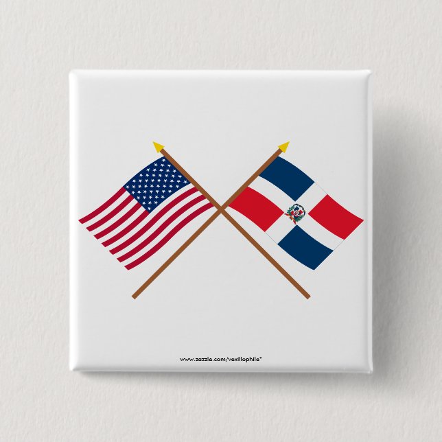 US and Dominican Republic Crossed Flags 2 Inch Square Button (Front)
