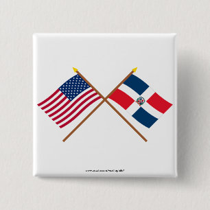 US and Dominican Republic Crossed Flags 2 Inch Square Button