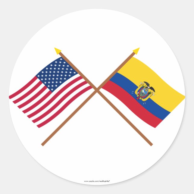 US and Ecuador Crossed Flags Classic Round Sticker (Front)