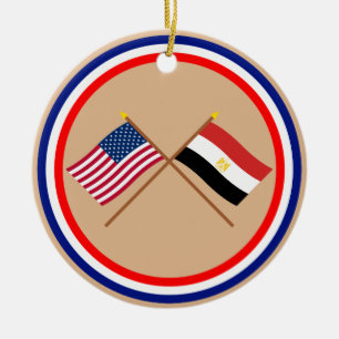 US and Egypt Crossed Flags Ceramic Ornament