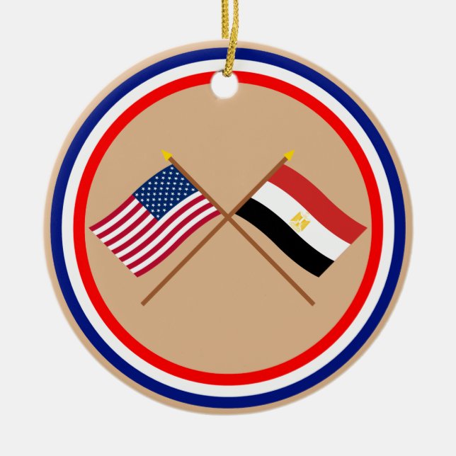 US and Egypt Crossed Flags Ceramic Ornament (Front)