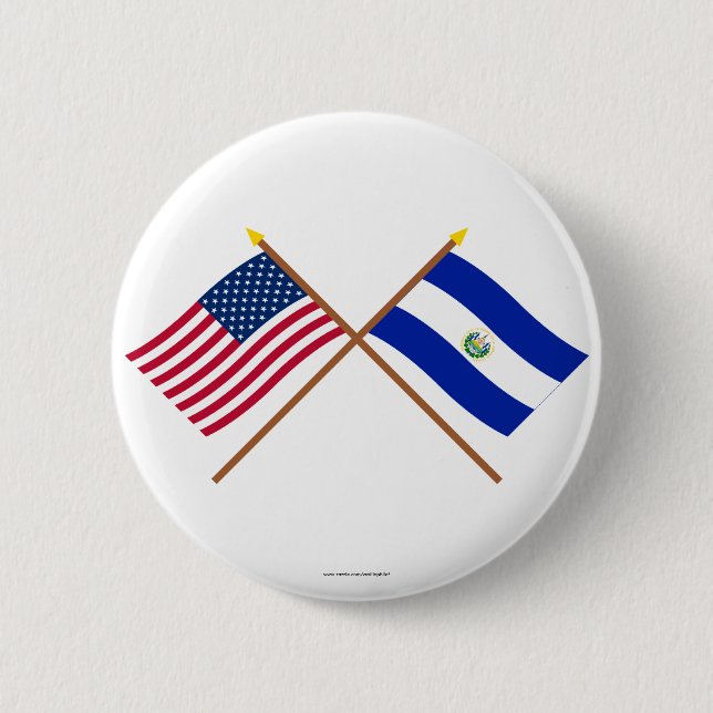 US and El Salvador Crossed Flags 2 Inch Round Button (Front)