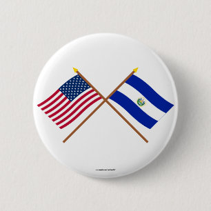 US and El Salvador Crossed Flags 2 Inch Round Button