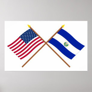 US and El Salvador Crossed Flags Poster